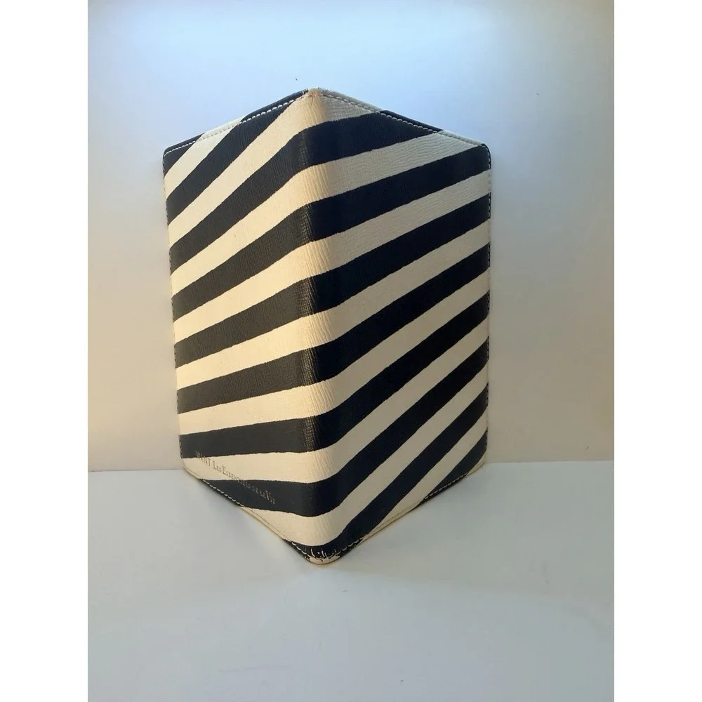 WANT Les Essentiels de la Vie Striped Passport Holder Travel Wallet Black White